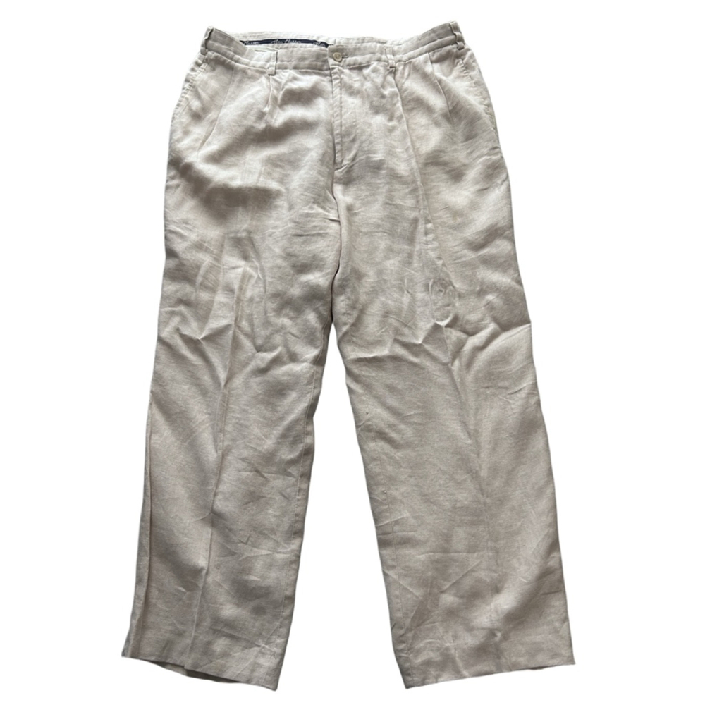 Alan Flusser Beige 100% Linen Pleated Pants Men’s 36x30 Classic